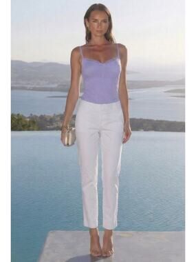Alice + Olivia Employed Cropped Tapered Trouser Pants White Linen Blend Size 6
